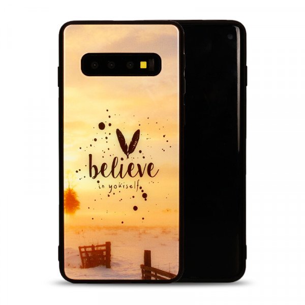 Wholesale Galaxy S10 Design Tempered Glass Hybrid Case (Believe)